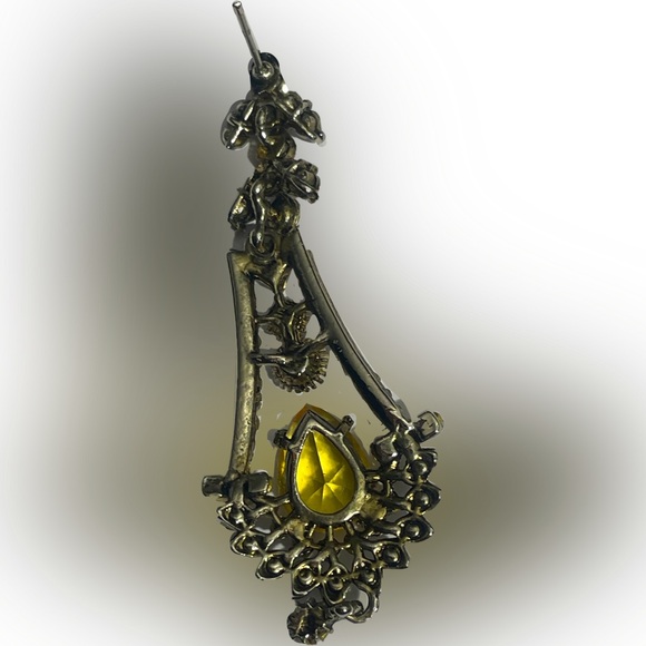 Pear Citrines Canary Yellow Topaz Marquise Oval Cluster Drop Earrings - Picture 3 of 4